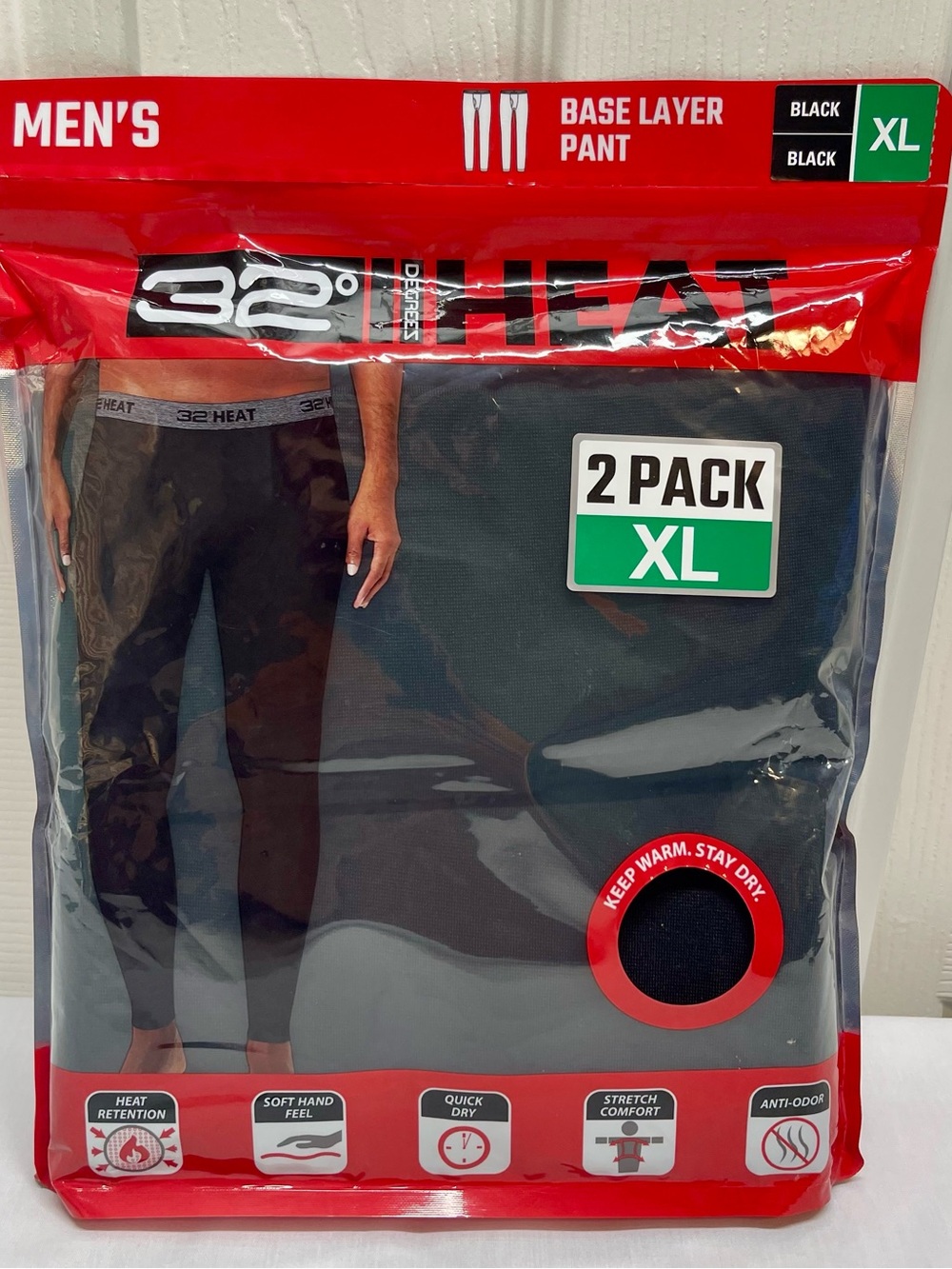 32 Degrees Heat Men’s Size XL Base Layer Pant 2 Pack Black
